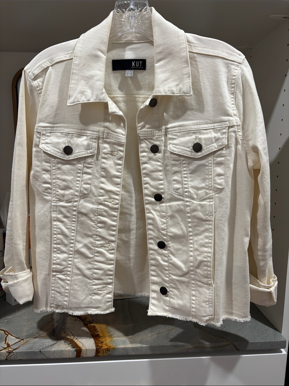 Kut from the Kloth Off-White Denim Jacket with Raw Hem